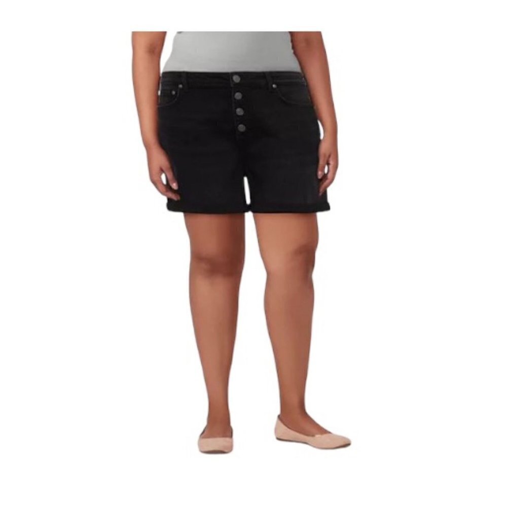 LC Lauren Conrad Womens Black High Rise Button Fly Jean Shorts Plus Sz 26W New